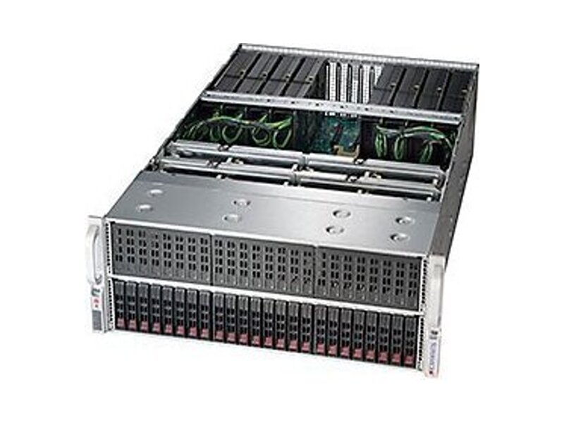 SYS-4028GRTRT  Supermicro SuperServer 4U 4028GR-TRT Dual Skt Xeon E5-2600v4/ v3/ 24x DIMM/ on board C612 SATA3 RAID 0, 1, 5, 10/ 24 Hot-swap 2.5''/ Dual 10GBase-T LAN/ 8 PCI-E 3.0 x16, 2 PCI-E 3.0 x8 (in x16), 1 PCI-E 2.0 x4 (in x16)/ R1600W