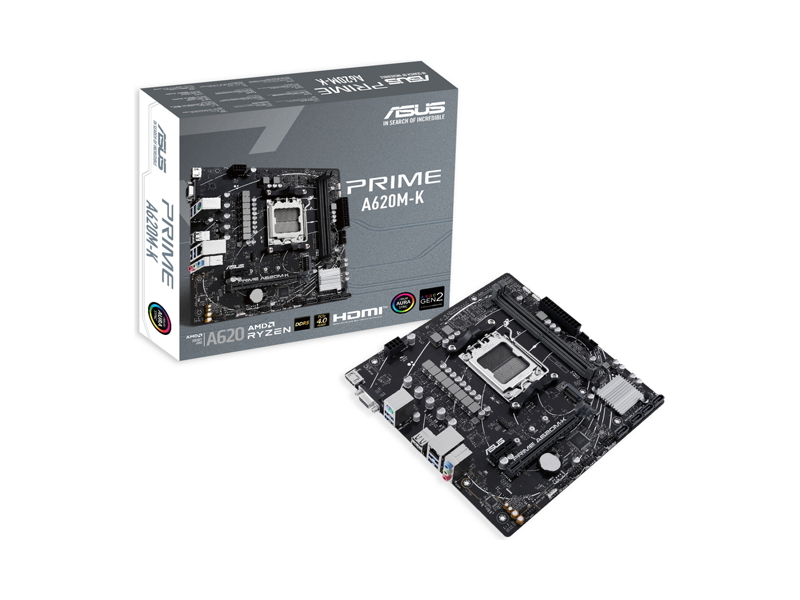 90MB1F40-M0EAY0  Материнская плата Asus AMD A620 micro-ATX motherboard, DDR5, PCIe 4.0 Graphics card and PCIe 4.0 M.2 support, HDMI™, VGA, USB 3.2 Gen 1 Type-A, SATA 6 Gbps, Two-Way AI Noise Cancelation, Aura Sync