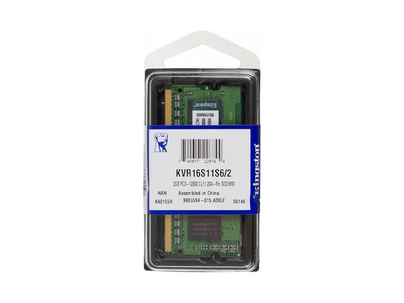 KVR16S11S6/2  Kingston SODIMM DDR3 2GB 1600MHz (PC3-10600) Non-ECC CL11 1Rx16 2
