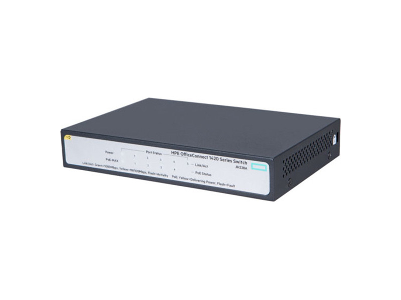 JH328A#ABB  Коммутатор HPE OfficeConnect 1420 5G PoE+ 32W Switch (4x 10/ 100/ 1000 PoE+, 1x 10/ 100/ 1000, unmanaged, fanless)