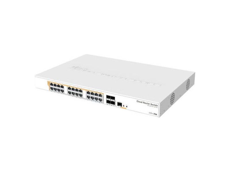 CRS328-24P-4S+RM  MikroTik Cloud Router Switch 328-24P-4S+RM with 800 MHz CPU, 512MB RAM, 24xGigabit LAN (all PoE-out), 4xSFP+ cages, RouterOS L5 or SwitchOS (dual boot), 1U rackmount case, 500W built-in PSU