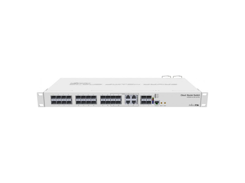 CRS328-4C-20S-4S+RM  MikroTik Cloud Router Switch 328-4C-20S-4S+RM with 800 MHz CPU, 512MB RAM, 24x SFP cages, 4xSFP+ cages, 4x Combo ports (1xGbit LAN or SFP), RouterOS L5 or SwitchOS (dual boot), 1U rackmount case, Dual