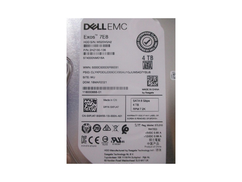 400-BGPB  Жесткий диск Dell 4TB LFF 3.5'' SATA 7.2k 6Gbps HDD cable connection for T20/ T30/ T40/ T130/ T140