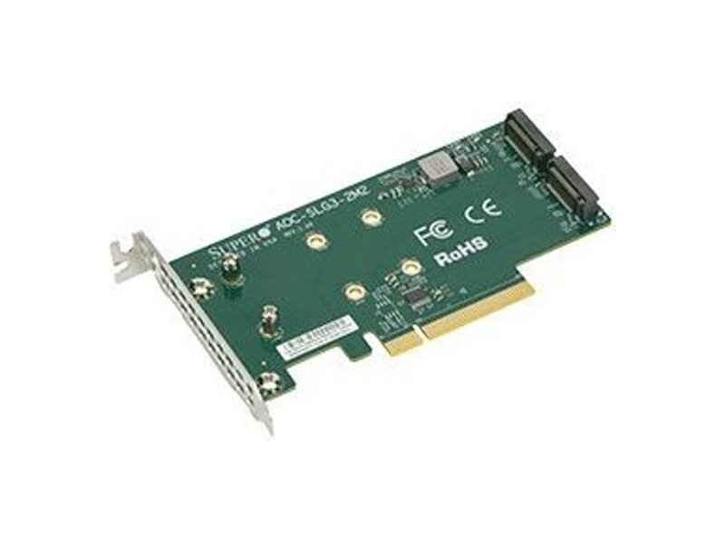 AOC-SLG3-2M2  Supermicro AOC-SLG3-2M2 Add-On Card for up two M.2 NVMe SSDs - Internal, PCI-E 3.0 x8, Low-Profile