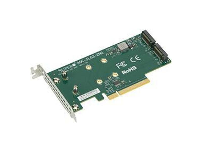 AOC-SLG3-2M2-O  Supermicro AOC-SLG3-2M2 Add-On Card for up two M.2 NVMe SSDs - Internal, PCI-E 3.0 x8, Low-Profile