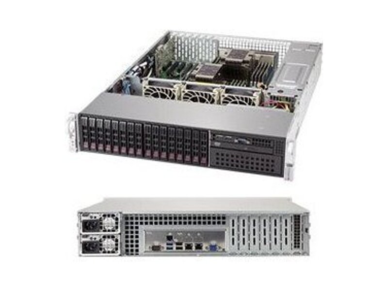 SYS-2029P-C1RT  Supermicro SuperServer 2U 2029P-C1RT no CPU(2) Scalable/ TDP 70-205W/ no DIMM(16)/ on board C622 RAID 0/ 1/ 5/ 10, SAS3(3108)/ no HDD(16)/ 2x10GE/ 4xPCIEx16, 1xPCIEx8/ 2x1200W