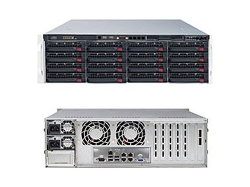 SSG-6037R-E1R16L  Supermicro SuperStorage Server 3U 6037R-E1R16L Dual Skt Xeon E5-2600/ 16x DIMM / on board C602J SATA2, SATA3 RAID 0, 1, 5, 10, SAS2/ 16x 3.5'' Hot-swap SAS2/ SATA3/ Dual JBOD/ 5x PCI-E 3.0 x8 (FHHL)/ R920W