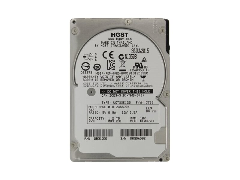 0B31231  HDD Server WD Ultrastar C10K1800 HUC101812CSS204 (2.5'', 1.2TB, 128Mb, 10000rpm, SAS 512N) 1