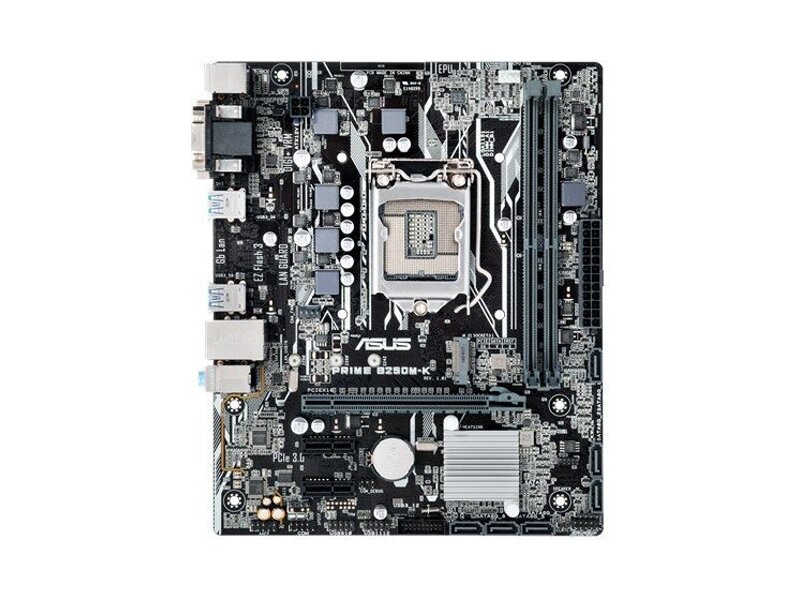 90MB0T10-M0EAY0  ASUS PRIME B250M-K, LGA1151, B250, 2*DDR4, D-Sub+DVI, SATA3, Audio, Gb LAN, USB 3.0*6, USB 2.0*6, COM*1 header (w/ o cable), mATX ; 90MB0T10-M0EAY0