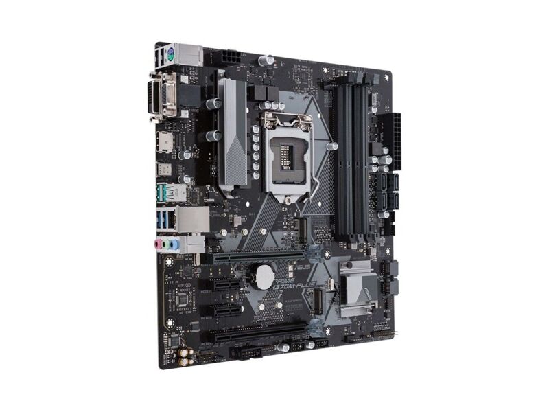 90MB0WC0-M0EAY0  ASUS PRIME H370M-PLUS, LGA1151, H370, 4*DDR4, D-Sub+DVI+HDMI, CrossFireX, SATA3 + RAID, Audio, Gb LAN, USB 3.1*7, USB 2.0*6, COM*1 header (w/ o cable), mATX; 90MB0WC0-M0EAY0 2