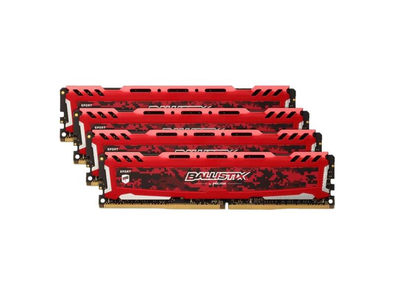 BLS4K8G4D30AESEK  Crucial DDR4 32GB Kit (8GBx4) 3000MHz (PC4-24000) CL15 SR x8 Unbuffered DIMM 288pin Ballistix Sport LT Red