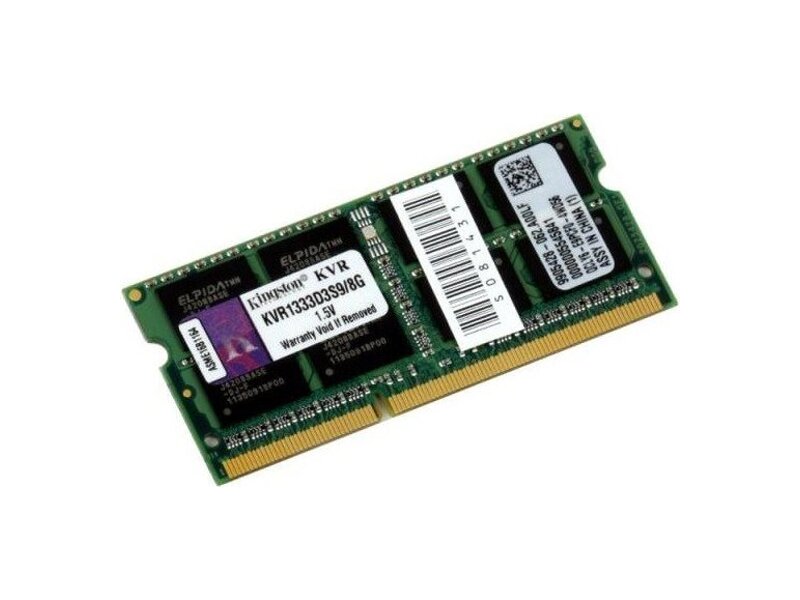 KVR1333D3S9/8G  Kingston SODIMM DDR3 8GB 1333MHz (PC3-10600) CL9 204-Pin для ноутбука