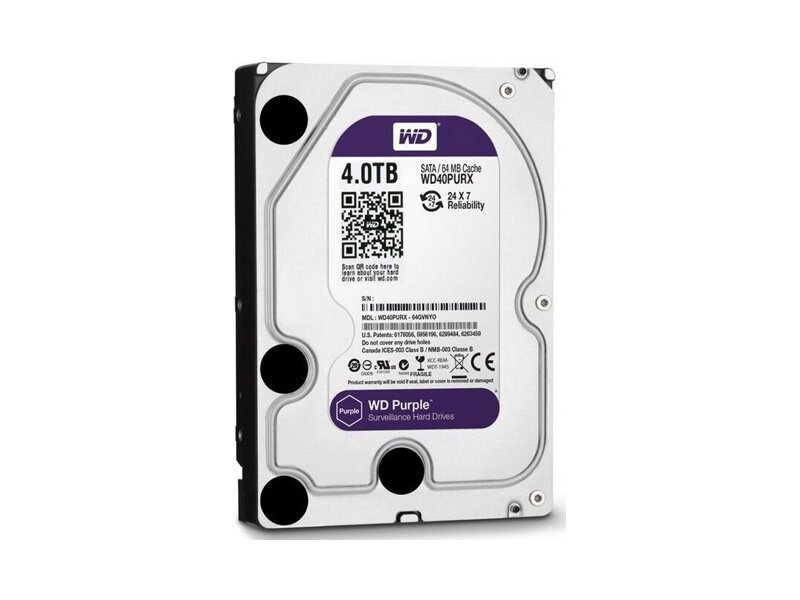 WD40PURX  HDD WD Video PURPLE WD40PURX (3.5'', 4TB, 64Mb, 5400rpm, SATA6G) 1