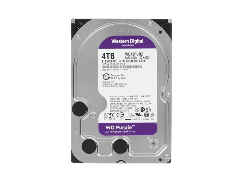 WD43PURZ  HDD Western Digital Purple WD43PURZ 4TB 3.5'' 5400 RPM 256MB SATA-III DV&NVR для систем видеонаблюдения 1