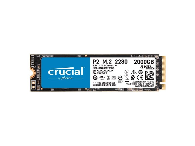 CT2000P2SSD8  Crucial SSD P2 2000Gb M.2 2280 PCIe 3.0 x4, 3D TLC NAND
