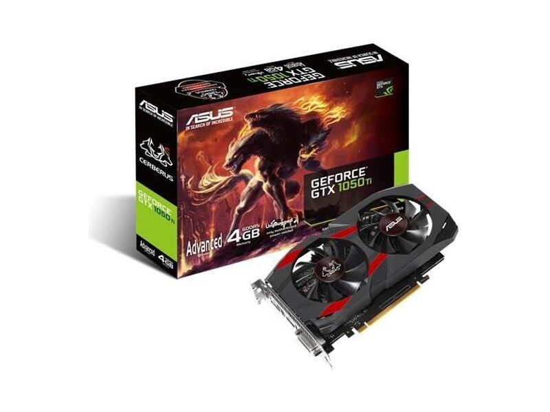 90YV0A75-M0NA00  ASUS PCI-E CERBERUS-GTX1050TI-A4G nVidia GeForce GTX 1050TI 4096Mb 128bit GDDR5 1303/ 7008 DVIx1/ HDMIx1/ DPx1/ HDCP Ret 4