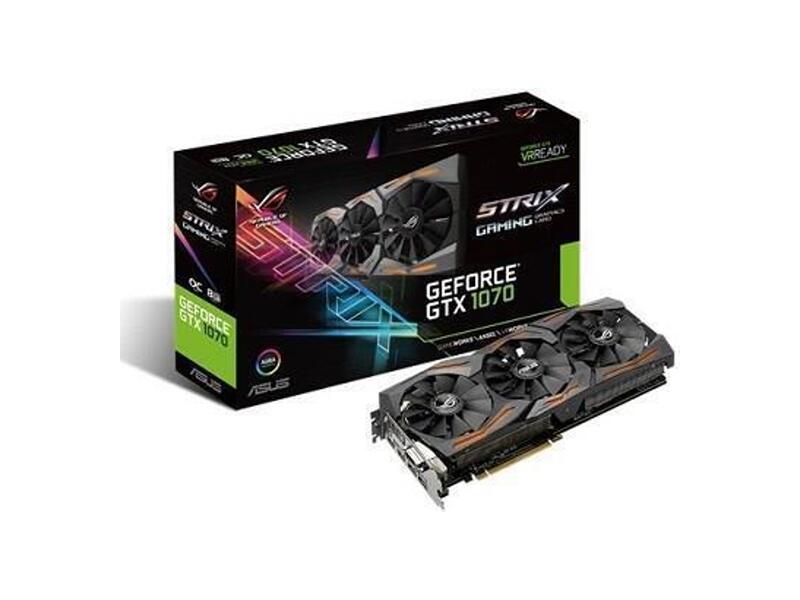 STRIX-GTX1070-O8G-GAMING  ASUS PCI-E STRIX-GTX1070-O8G-GAMING nVidia GeForce GTX 1070 8192Mb 256bit GDDR5 1657/ 8000 DVIx1/ HDMIx2/ DPx2/ HDCP Ret