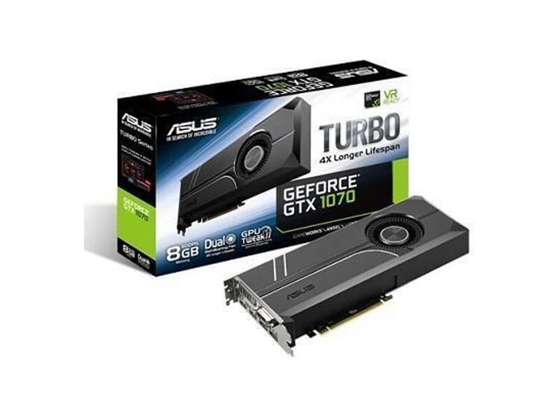 TURBO-GTX1070-8G  ASUS PCI-E TURBO-GTX1070-8G nVidia GeForce GTX 1070 8192Mb 256bit GDDR5 1506/ 8008 DVIx1/ HDMIx2/ DPx2/ HDCP Ret 1