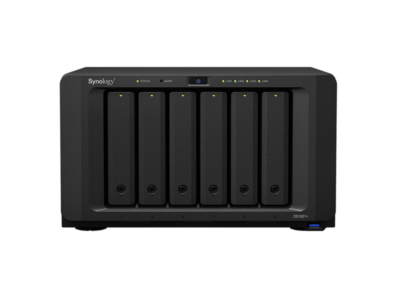 DS1621+  Synology DS1621+ QC2, 2GhzCPU/ 4GbDDR4(upto32)/ RAID0, 1, 10, 5, 6/ upto 6hot plug HDD SATA(3, 5'' or 2, 5'')(upto16 with 2xDX517)+2 M.2 slots 2280/ 3xUSB3.2/ 4GigE(+1Expslot)/ iSCSI/ 2xIPcam(upto40)/ 1xPS/ 3YW 2