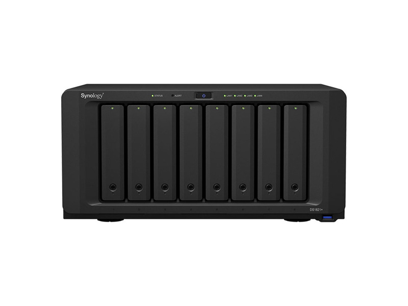 DS1821+  Synology DS1821+ QC2, 2GhzCPU/ 4GbDDR4(upto32)/ RAID0, 1, 10, 5, 6/ upto 8hot plug HDD SATA(3, 5'' or 2, 5'')(upto18 with 2xDX517)+ 2 M2 slots/ 4xUSB3.2/ 2eSATA/ 4GigE(+1Expslot)/ iSCSI/ 2xIPcam(upto40)/ 1xPS/ 3YW repl DS1819+ 4