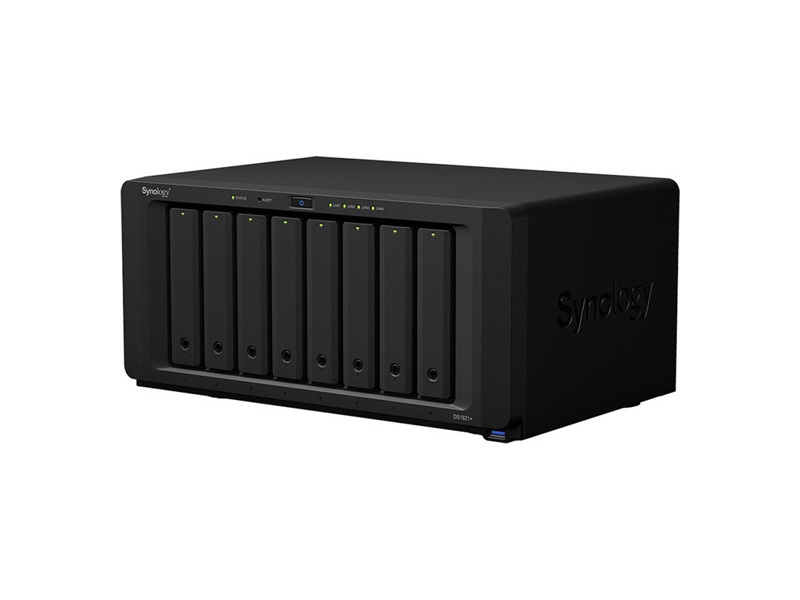 DS1821+  Synology DS1821+ QC2, 2GhzCPU/ 4GbDDR4(upto32)/ RAID0, 1, 10, 5, 6/ upto 8hot plug HDD SATA(3, 5'' or 2, 5'')(upto18 with 2xDX517)+ 2 M2 slots/ 4xUSB3.2/ 2eSATA/ 4GigE(+1Expslot)/ iSCSI/ 2xIPcam(upto40)/ 1xPS/ 3YW repl DS1819+