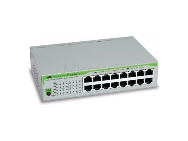 AT-GS910/16-50  Allied Telesis 16x10/ 100/ 1000TX unmanaged switch with internal power supply EU Power Adapter