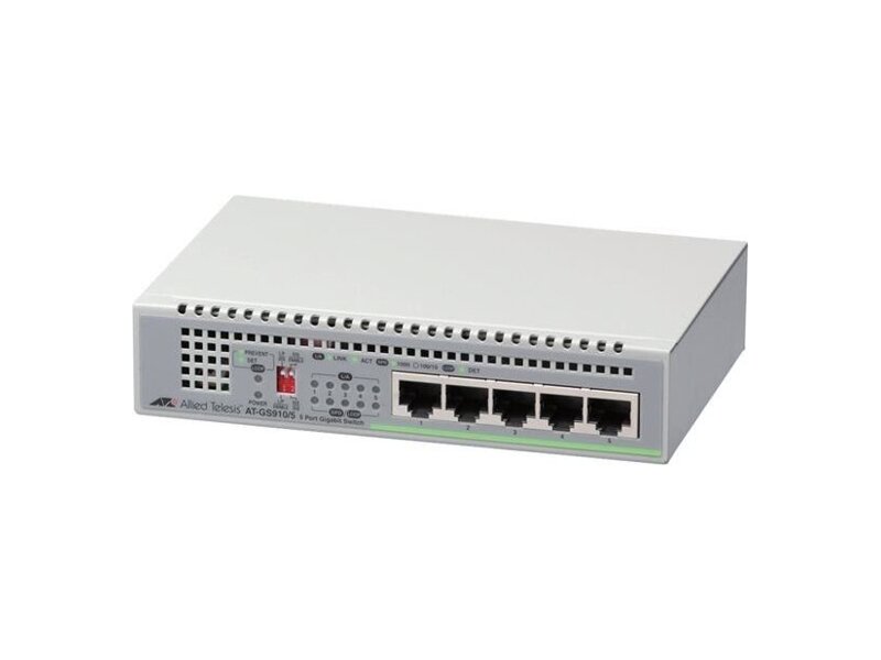 AT-GS910/5-50  Allied Telesis 5x10/ 100/ 1000TX unmanaged switch with internal power supply EU Power Adapter