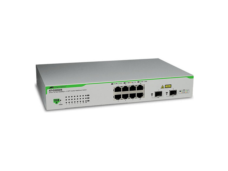 AT-GS950/8-50  Allied Telesis 8x10/ 100/ 1000BASE-T 2x10/ 100/ 1000BASE-T/ Mini GBIC (SFP) managed