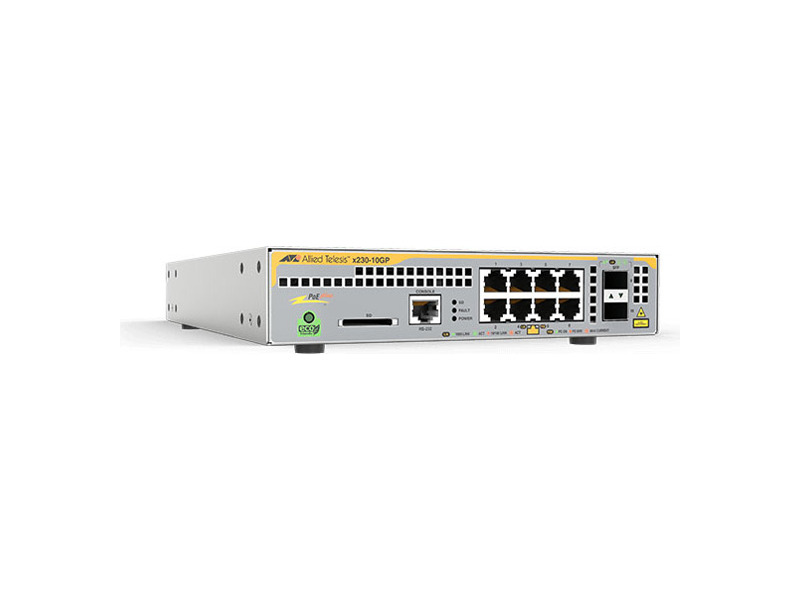 AT-x230-10GP-50  Allied Telesis 8x10/ 100/ 1000Mbps POE+ ports 2 x SFP uplink slots L2+ managed switch 1 Fixed AC power supply