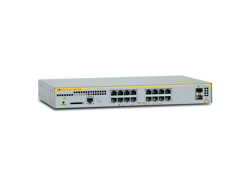 AT-x230-18GP-50  Allied Telesis 16x10/ 100/ 1000Mbps POE+ ports 2 x SFP uplink slots L2+ managed switch 1 Fixed AC power supply
