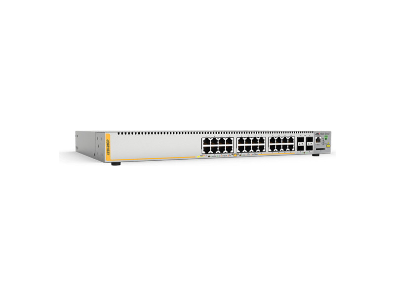 AT-x230-28GP-50  Allied Telesis 24x10/ 100/ 1000Mbps POE+ ports 4 x SFP uplink slots L2+ managed switch 1 Fixed AC power supply