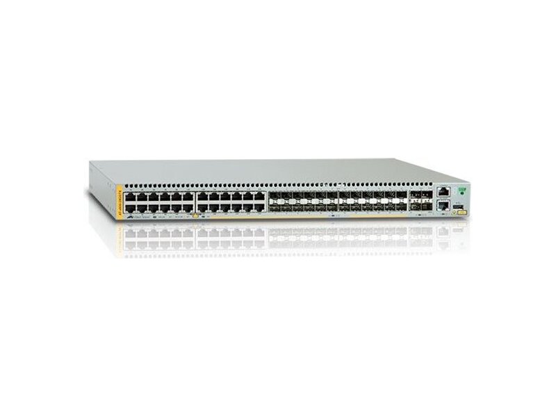 AT-x930-28GSTX  Allied Telesis 24x10/ 100/ 1000BASE-T ports (Combo) - SFP slot x 24 (Combo) - SFP/ SFP+ slots x 4. Console port x 1 (RJ45) - Dual Power Supply slot - Dedicated Stacking port x 2 (Rear panel)