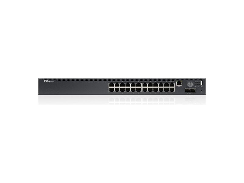 N2024-ABNV-01  Коммутатор Dell N2024, 24x1GbE, 2x10GbE SFP+ fixed ports, Stackable, no Stacking Cable, air flow from ports to PSU, PDU, 3YPSNBD (210-ABNV)