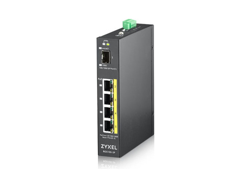 RGS100-5P-ZZ0101F  Коммутатор Zyxel RGS100-5P 5 Port unmanaged PoE Switch, 120 Watt PoE, DIN Rail, IP30, 12-58V DC