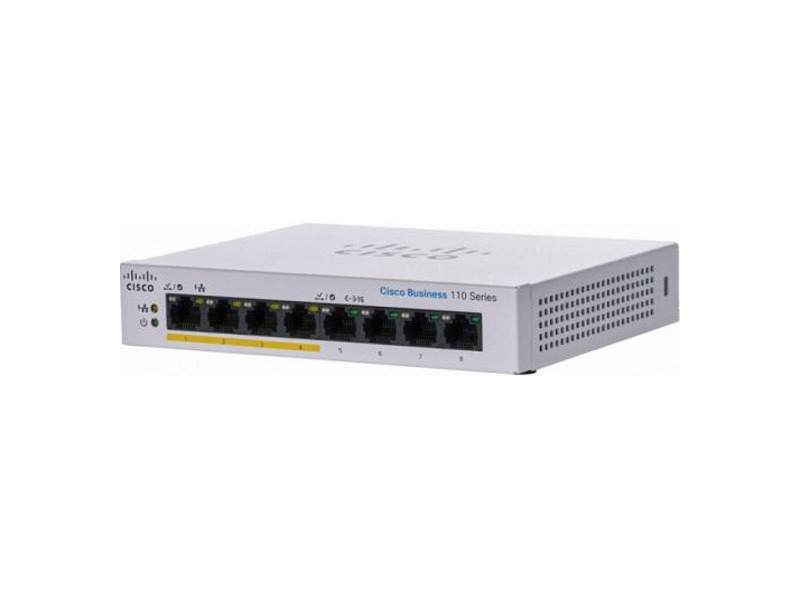 CBS110-8PP-D-EU  Коммутатор 8-портовый Cisco CBS110 Unmanaged 8-port GE, Partial PoE, Desktop, Ext PS