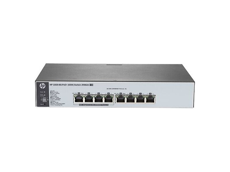 J9982A#ABB  Коммутатор HPE OfficeConnect 1820 8G PoE+ (65W) Switch (4x 10/ 100/ 1000 + 4x 10/ 100/ 1000 PoE+, WEB-managed)