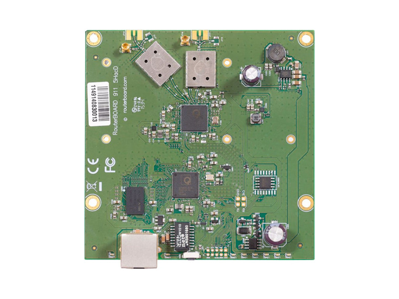 RB911-5HacD  MikroTik 911 Lite5 ac with 650MHz Atheros CPU, 64MB RAM, 1x LAN, built-in 5Ghz 802.11ac two chain wireless, 2xMMCX connectors, RouterOS L3