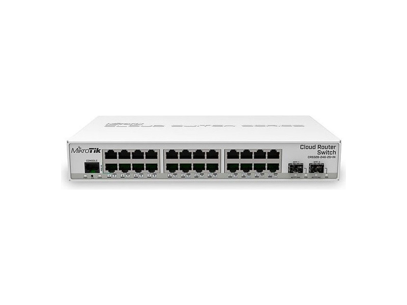 CRS326-24G-2S+IN  Маршрутизатор MikroTik Cloud Router Switch 326-24G-2S+IN with 800 MHz CPU, 512MB RAM, 24xGigabit LAN, 2xSFP+ cages, RouterOS L5 or SwitchOS (dual boot), desktop case, PSU
