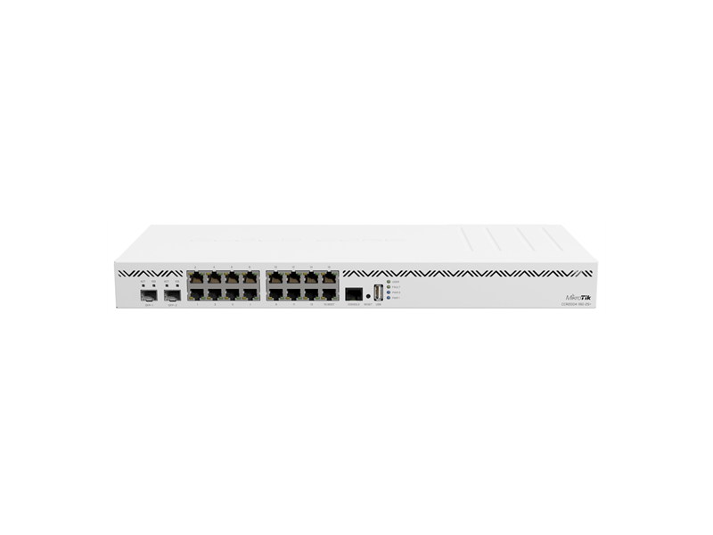 CCR2004-16G-2S+  Коммутатор MikroTik Cloud Core Router 2004-16G-2S+ with Annapurna Labs Alpine v2 CPU with 4x ARMv8-A Cortex-A57 cores running at 1.7GHz, 4GB of DDR4 RAM, 128MB NAND storage, 16 x Gbit LAN, 2x SFP+ ports, 1U rack