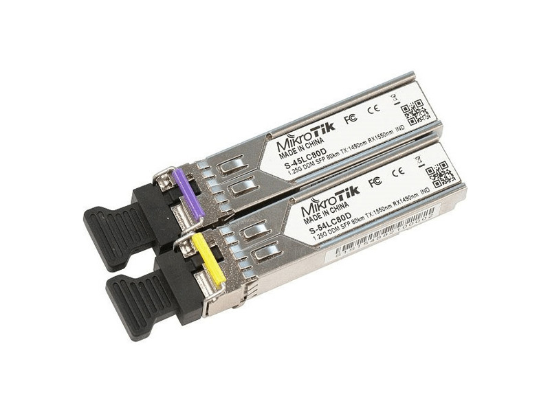 S-4554LC80D  Трансивер MikroTik Pair of SFP modules, S-45LC80D (1.25G SM 80km T1490nm/ R1550nm, Single LC-connector) + S-54LC80D (1.25G SM 80km T1550nm/ R1490nm, Single LC-connector)