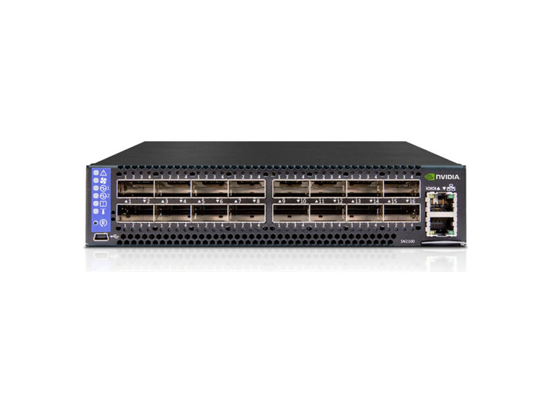 MSN2100-BB2F  Коммутатор Mellanox MSN2100-BB2F Spectrum based 40GbE, 1U Open Ethernet Switch with Mellanox Onyx, 16 QSFP28 ports, 2 Power Supplies (AC)